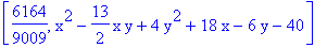 [6164/9009, x^2-13/2*x*y+4*y^2+18*x-6*y-40]